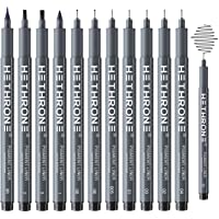 Hethrone 12pcs Rotuladores De Pincel Negros Bolígrafos de Caligrafía Negros- Bolígrafos Fineliner